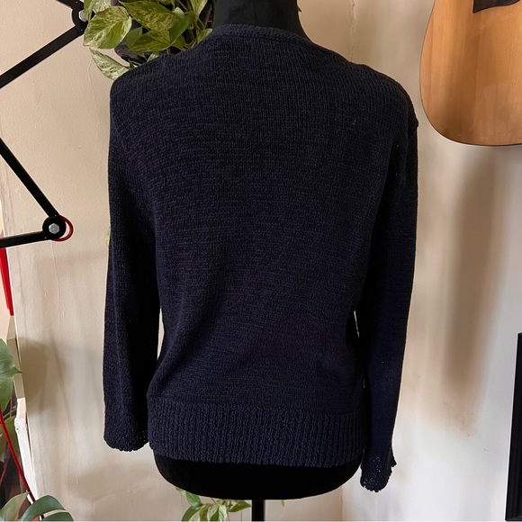 Chaps Navy Cotton Blend Cardigan, Gold Buttons - Size Large - Picture 2 of 5